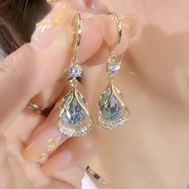 Jewellery 2PC  Cat Eye Stone Water Drop Niche Design Earrings Jewelry Accessories Suitable for Date, Party, Festival Gifts