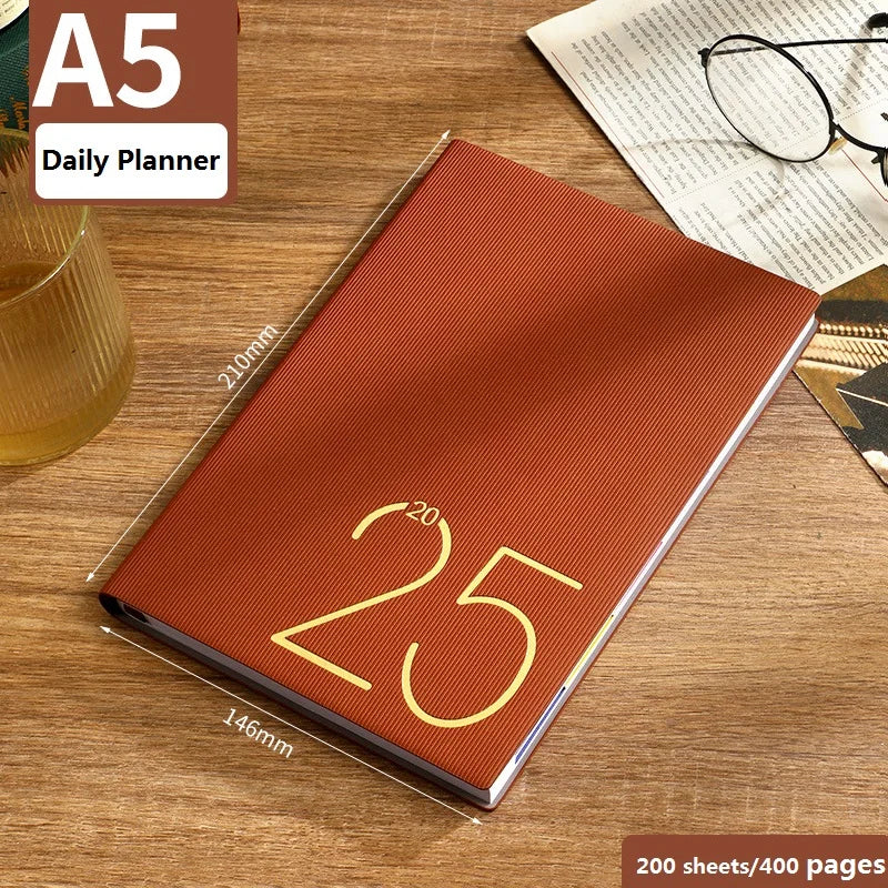 Odds 2025 Planner A5 Notebook 365 Daily Agenda Time Management Book One Page Per Day PU Cover Water Resistant Thick Paper for Work