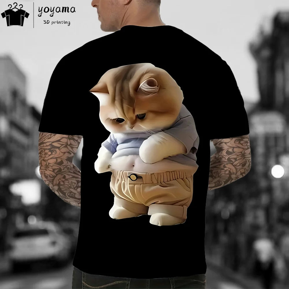 Men clothing  Funny Fat Cat Graphic T shirts Short Sleeve