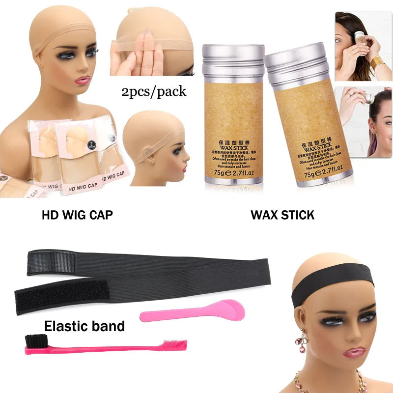 Style & Shine Hair  Essentials Lace Front Wig Kit 12Pcs Wig Glue And Remover Hd Wig Caps Elastic Band Hair Wax Stick Edge Control Lace Tint Spray