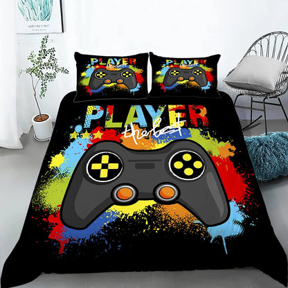 Bedroom  Teen Boys Gamer Duvet Cover Set Queen/King Size,Boys Gamepad Comforter Cover,Black Classic Retro Gaming Polyester Quilt Cover