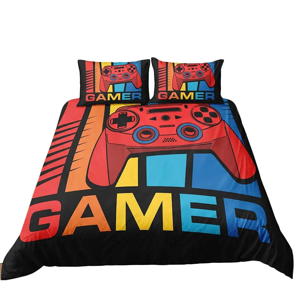 Bedroom  Teen Boys Gamer Duvet Cover Set Queen/King Size,Boys Gamepad Comforter Cover,Black Classic Retro Gaming Polyester Quilt Cover