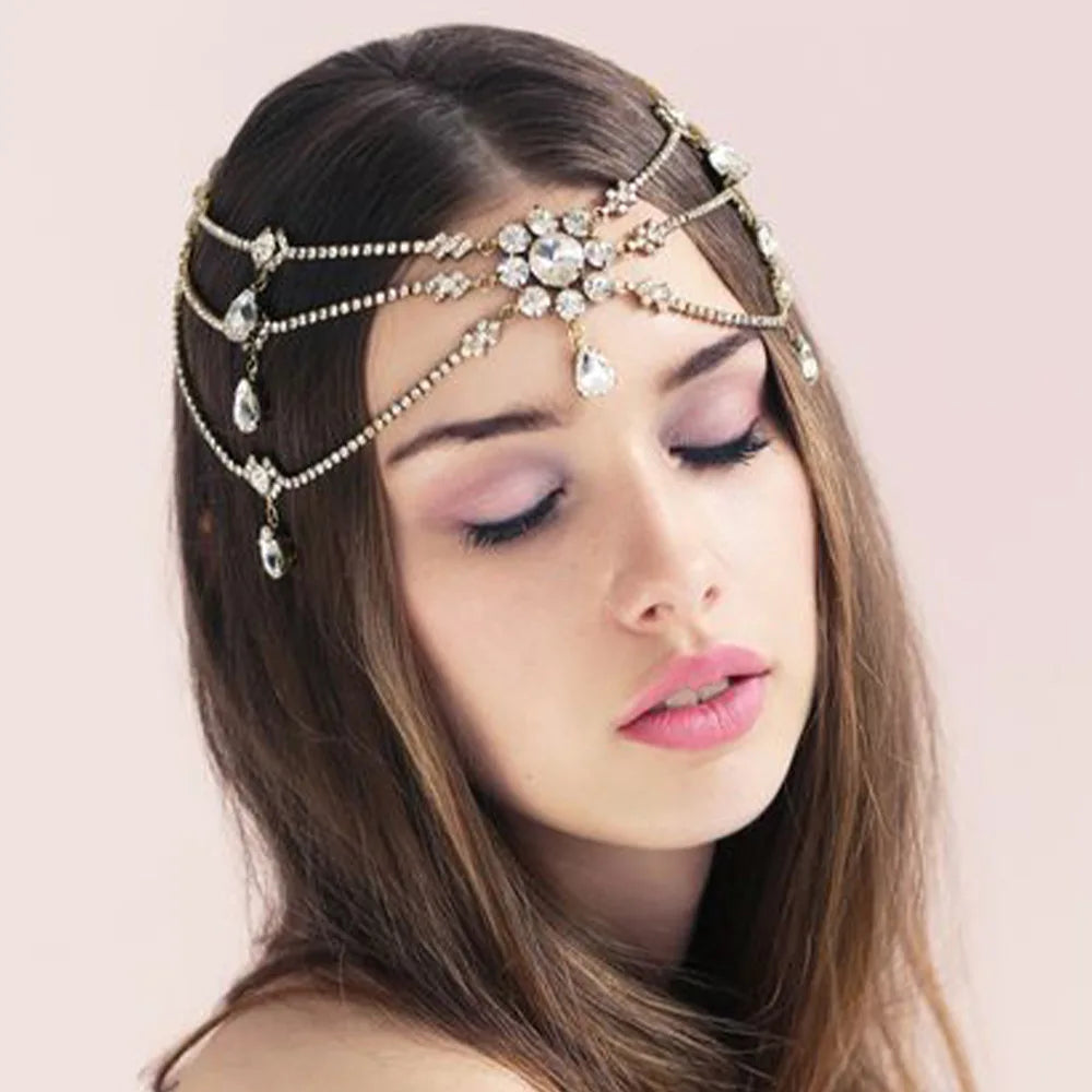 Jewellery   Vintage Trend Rhinestone Head Chain Forehead Headband Indian African Bohemian Hair Accesories Crystal Fringe Tiara Headdress