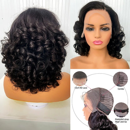 Crown & Glory Wigs  12A 250% Density Raw Super Double Drawn Vietnamese Human Hair wigs 18" Bouncy Wave 13x4 Lace Front Virgin Hair Pre Plucked Wigs