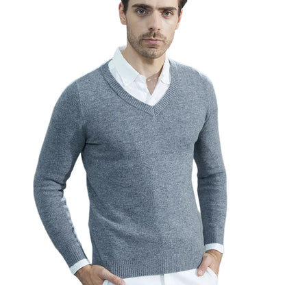 Muslim family   Cashmere Sweater Men Knitted Sweaters 100% Pure Merino Wool V-Neck Long-Sleeve Thick Pullover Winter Autumn Male Jumper Clothing