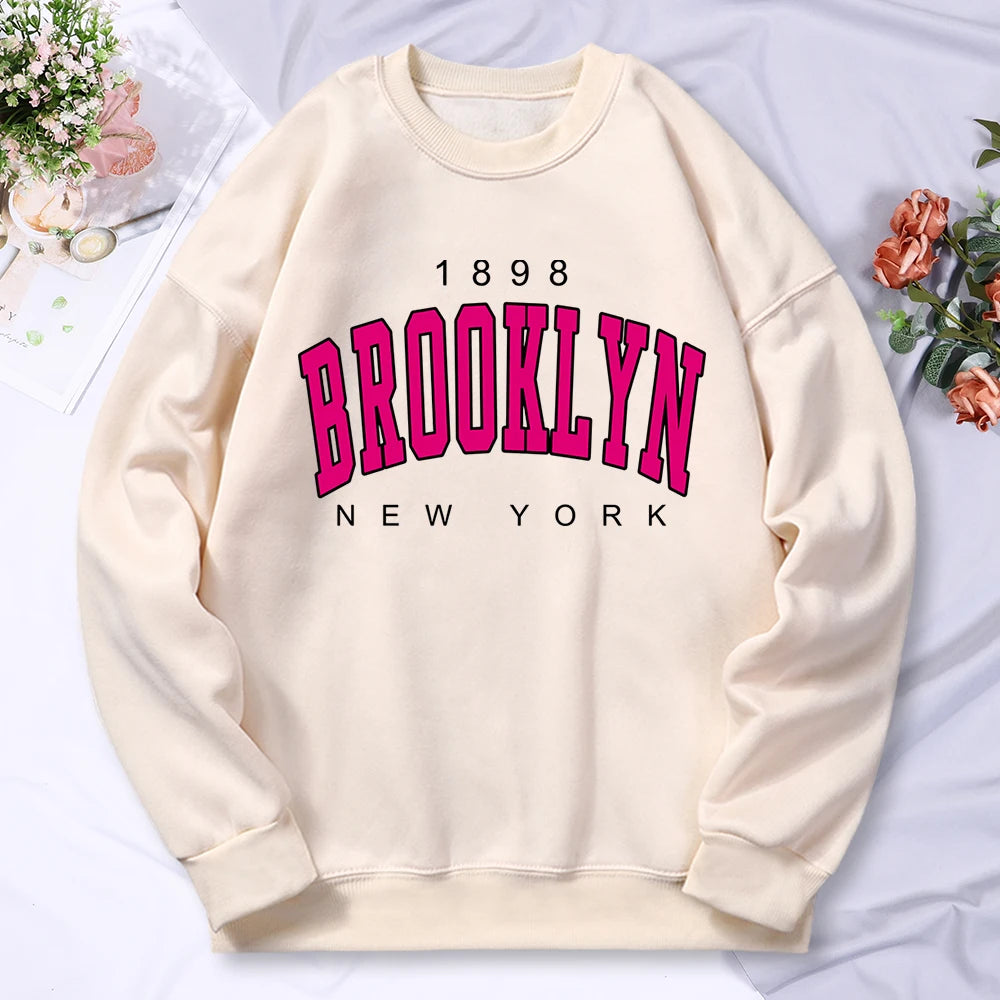 Woman clothing   Brooklyn New York Printing Tracksuit Women Classic Retro Fashion Hooded Fleece Warm Casual Clothes Loose Oversize Hoodies