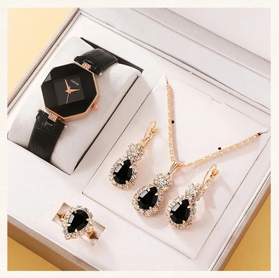 Jewellery   5pcs Set Watches Set Luxury Rhinestone Women Fashion Elegant Wristwatch Quartz Watch