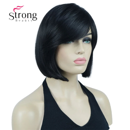 Crown & Glory Wigs Strong Beauty Women's Brown Short Straight Bob Wig with Side Bangs Synthetic Full Hair Wigs Heat Resistant