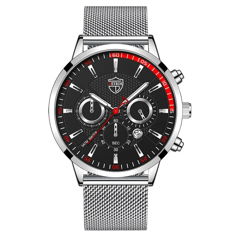 Jewellery  Mens Fashion  Watches Men Business Casual Quartz Wrist Watch Luxury Silver Stainless Steel