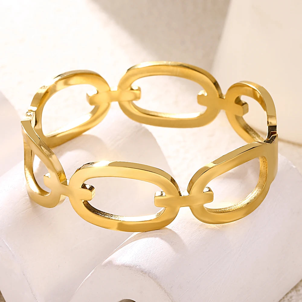 Jewellery  Chunky Circular Link Bracelets Stainless Steel Wide Bracelet Gold Cuff Bracelet For Women Girls  Stackable Gold Color Jewelry