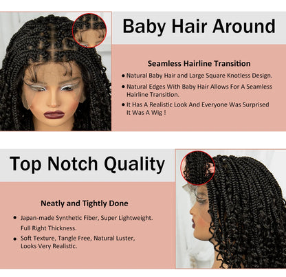 Crown & Glory Wigs  Full Lace Braided Lace Wigs Synthetic Knotless Box Braided Lace Wig with Curly Ends for Black Women Kinky Curly Braided Bob Wig