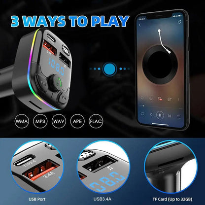 Car    Bluetooth 5.0 FM Transmitter Type-C Dual USB 3.1ACharging Wireless Radio Adapter MP3 Player Support TF Card