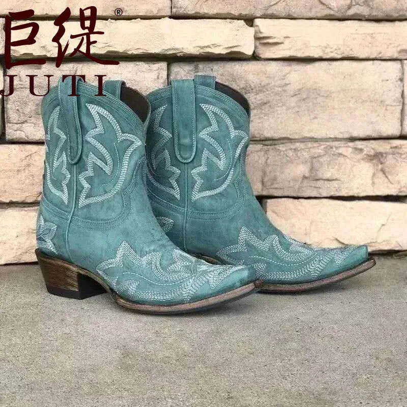 Woman shoes Casual Autumn Winter Western Cowboy Ankle Boots Women Snake Leather Cowgirl Booties Short Cossacks botas High Heels Shoes