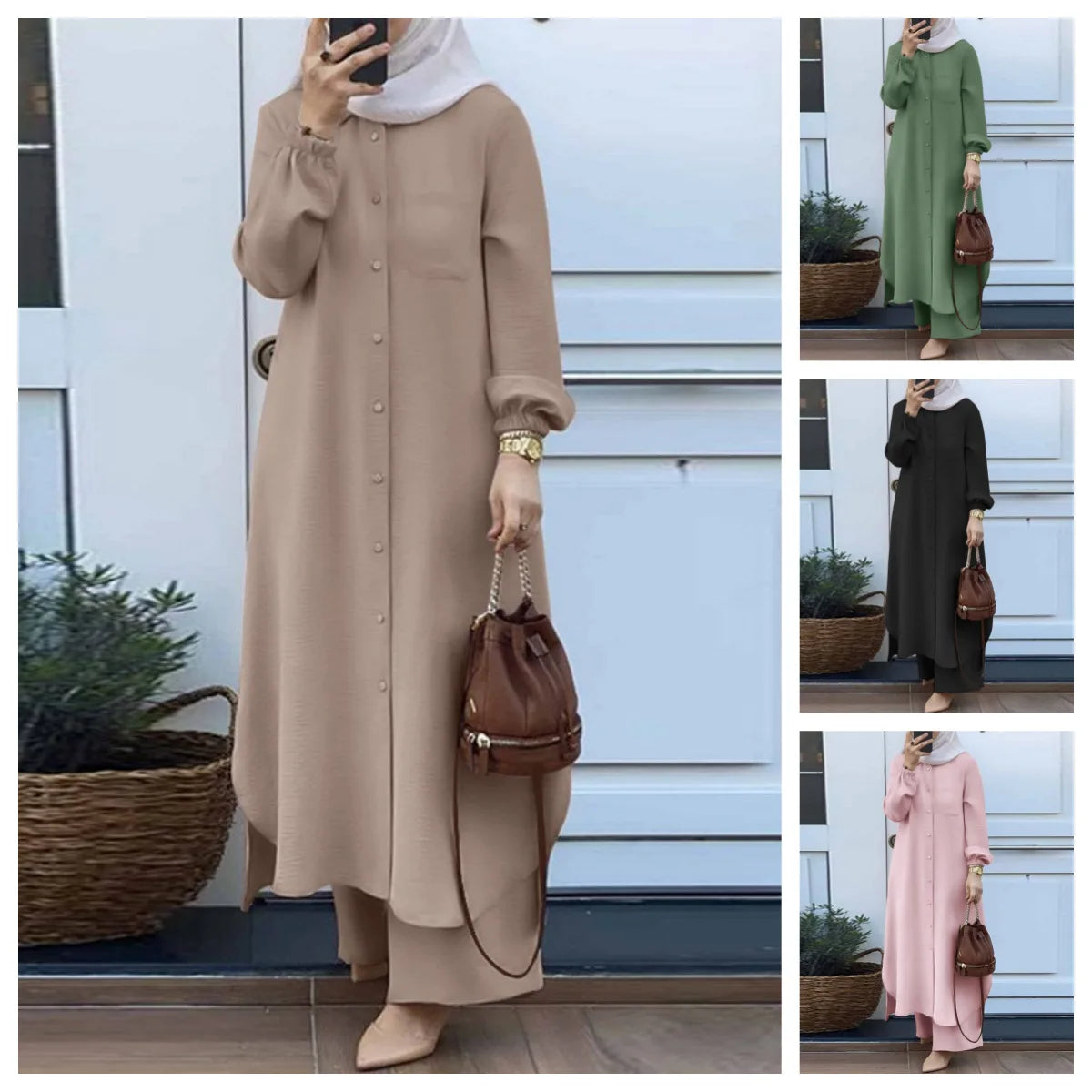 Muslim Family  Dress Solid Colour Dubai Turkish Muslim Abaya Islamic Jalabiya Dresses Women Ramadan Eid Abayas Caftan Kaftan Elegant Vestidos