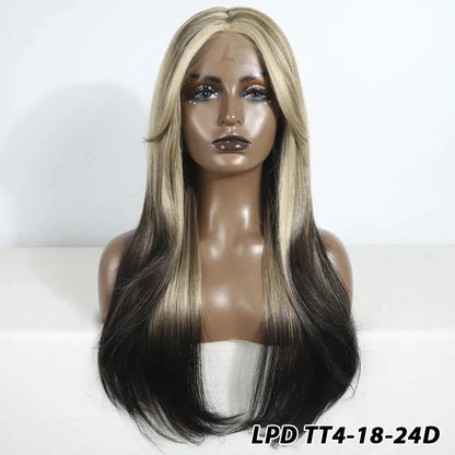 Crown & Glory Wigs  Synthetic Wigs 26 Inch Long Straight Lace Wigs With Bnags Lace Front Wig For Women Ombre Blonde Brown Cosplay Daily Party Wigs