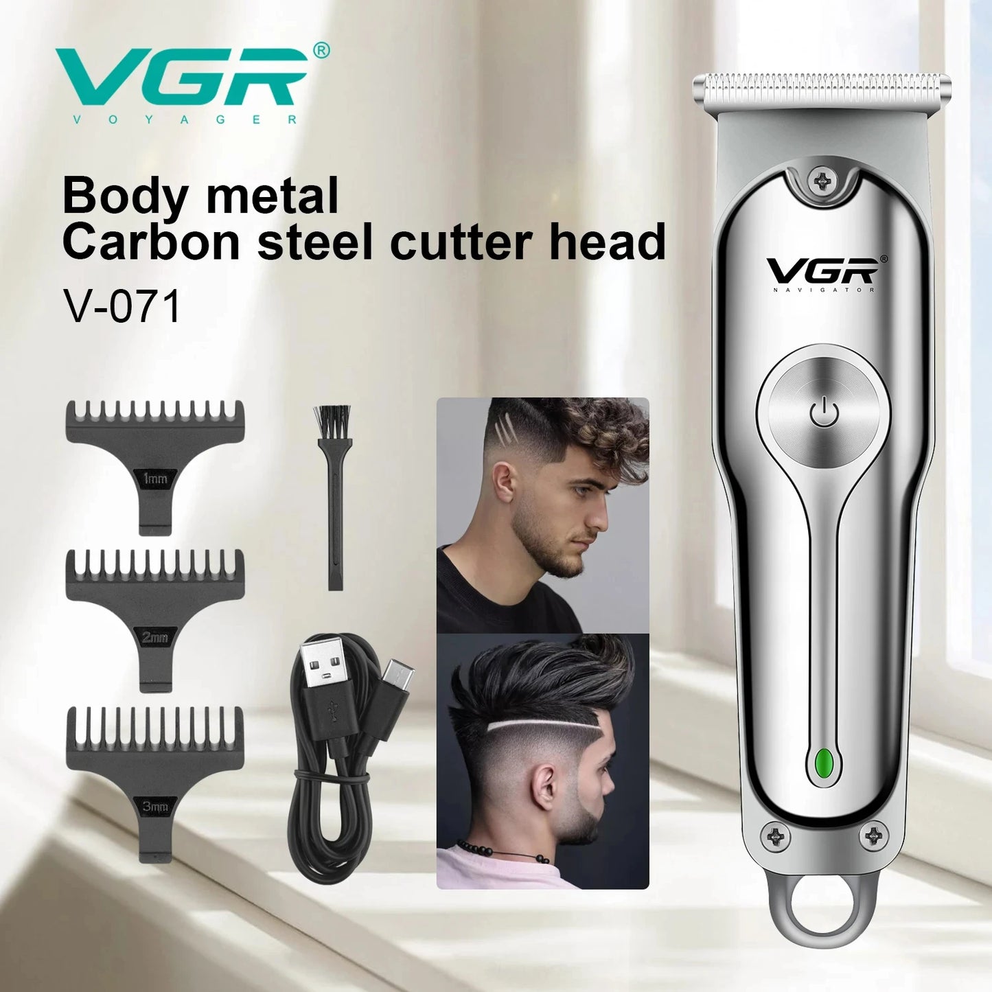 Bathroom  VGR 071 Hair Trimmer Professional Hair Clipper Rechargeable Hair Cutting Machine T-Blade Cordless Portable Trimmer for Men