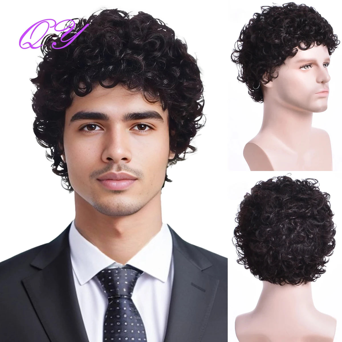 Crown & Glory Wigs Men's synthetic wig brown (# 4) short curly hair men's wig fashion style adjustable size breathable wig men's 2023