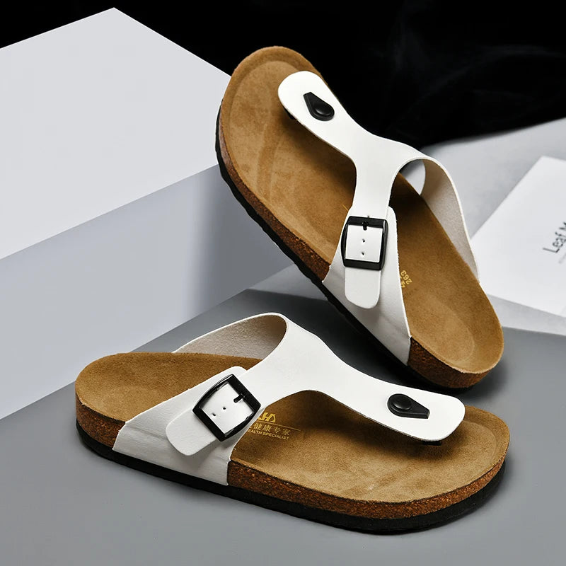 woman shoes  Genuine Leather Couple Style Cork High Quality Soft Cork Slides Footwear for Men Women Unisex 36-46 Cork Flip Flops