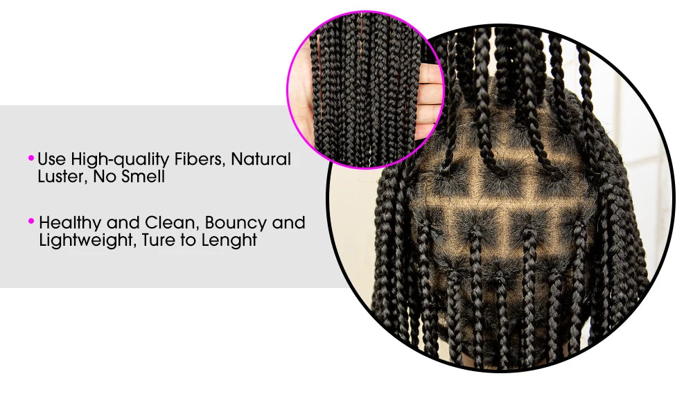 Crown & Glory Wigs  34 Inches Handmade Synthetic Braiding Wig HD Full Lace Cornrow Braided Wigs Back Knotless Box Braids Wig for Black Women