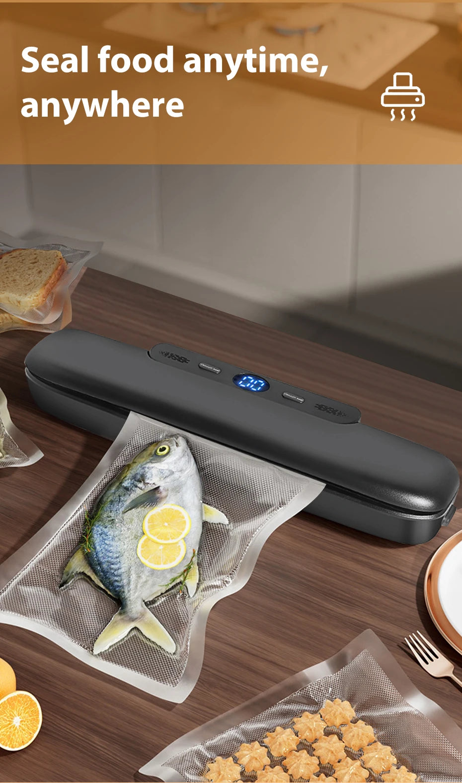 Kitchen  Electric Food Vacuum Sealer Machine And Bags Fast Vacuuming Wet Dry Food Kitchen Household Vacuum Packaging Vaccum Sealing Machine Mini kitchen appliance