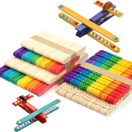 Toys Art Creative 50pcs DIY Handmade Material Wooden Sticks Kid Hand Crafts Ice Cream Sticks Colorful Educational Toy for Childr Gift