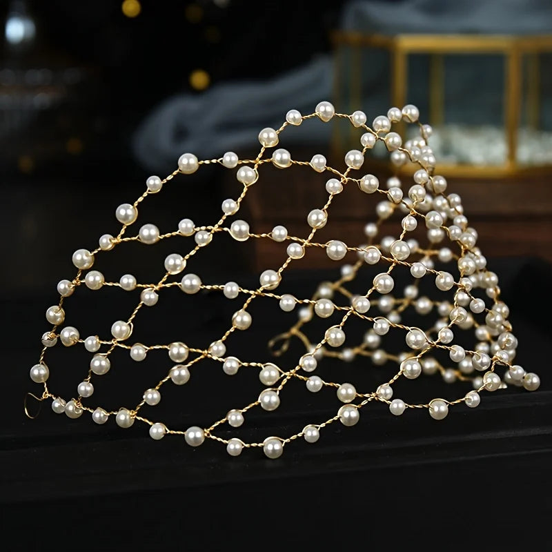 Jewellery   Gold Color Luxury Pearl Headband Hairband Tiara For Women Bride Pearl Bridal Wedding Hair Accessories Jewelry Headband Tiara