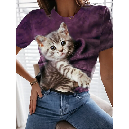 Woman clothing   3d Dogs Cat Print T Shirt Fashion Womens Tees Tops