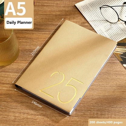 Odds 2025 Planner A5 Notebook 365 Daily Agenda Time Management Book One Page Per Day PU Cover Water Resistant Thick Paper for Work