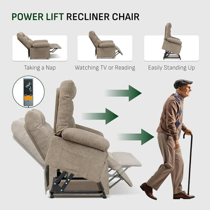 Living Room Power Lift Recliner Chair, Electric Leather Lift Recliner Chair W/Massage & Heat Cup Holders Lift Reclining Chair Sofa, Recliner