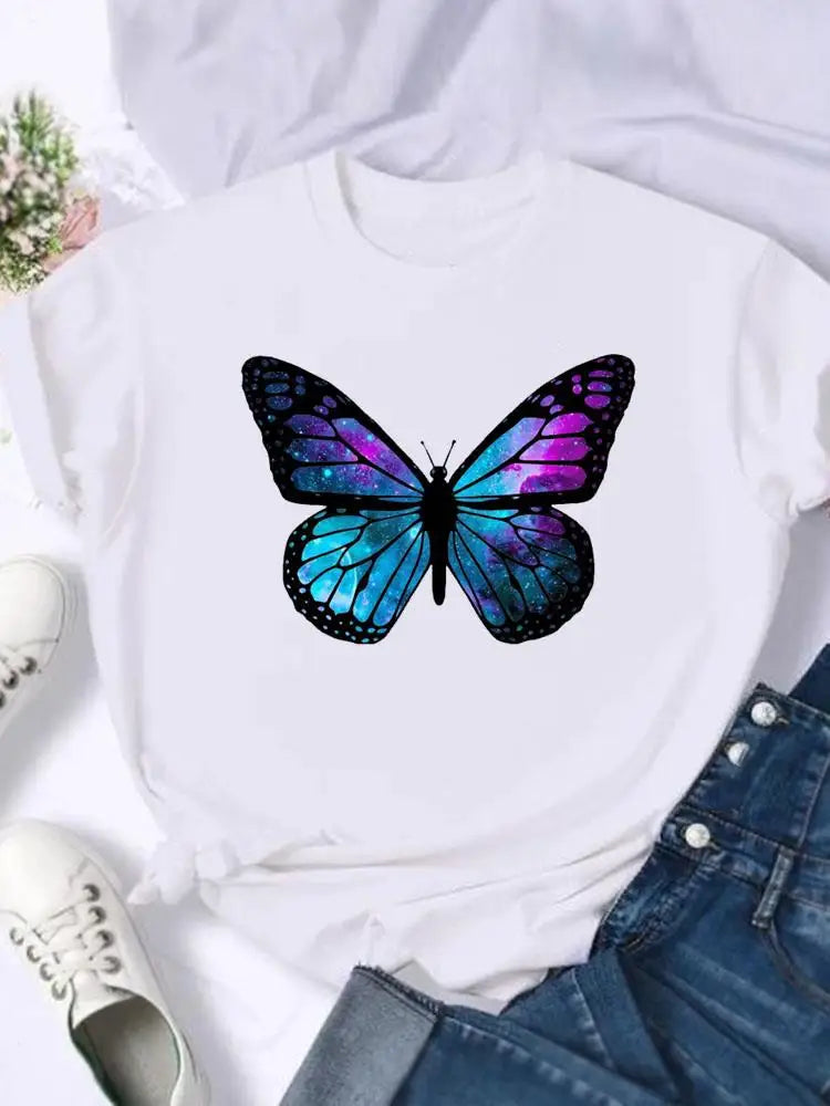 Woman clothingButterfly Letter Printed Short-sleeved T-shirt Tops  Graphic T Shirts  Harajuku