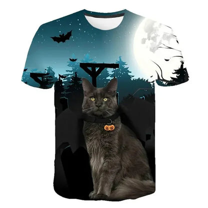 Woman clothing  3D Printed Mysterious Cat T-Shirt For Women Men Cute Animal Graphic T Shirts Summer Fashion Loose Tees Short Sleeves O-Neck Tops