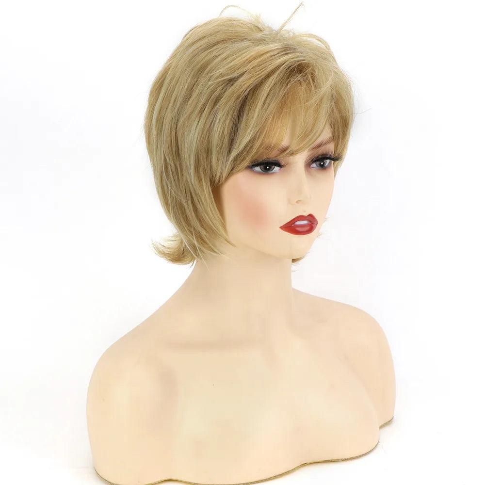 Crown & Glory Wigs Synthetic Wig European and American Women's Hair Short Wigs Puffy Chemical Fiber Fashion Head Cover with Bangs