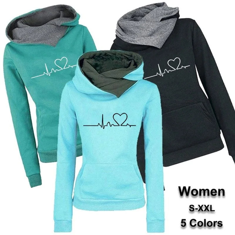 Woman clothing   Fashion Women's Hoodie Lapel High-neck Long-sleeved Hooded Sweatshirt Casual Pullover