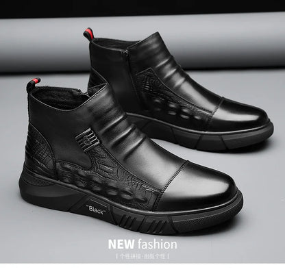 Men shoes Winter Boots for Men Ankle Boot Crocodiles Pattern Handsome Fashion Black HighTop Shoe British Style Ninja Plush Cotton Shoes