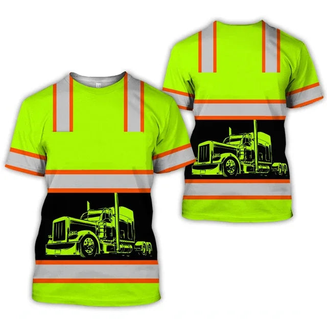 Men clothing  Work Wear Summer Breathable Men's T-shirt 3D Printed Style Truck Driver Safe Transport Work Uniform