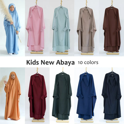 Muslim family   Muslim Child Jilbab Prayer Dress Hijab Hooded Abaya Ramadan Eid Islamic Clothing Dubai Saudi Black Robe Kids Modest Dresses