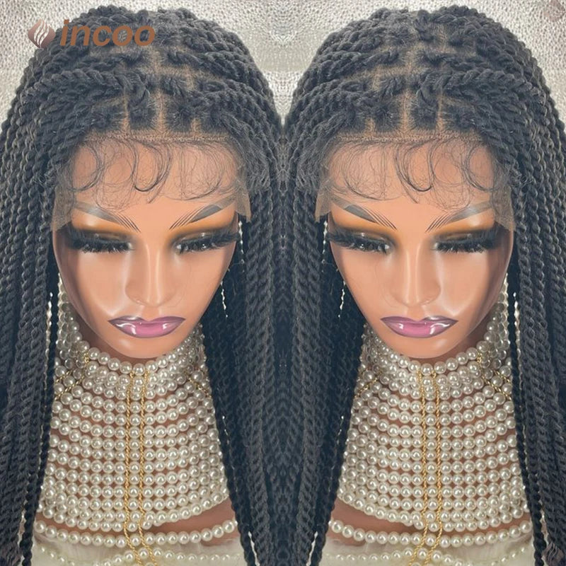 Crown & Glory Wigs  40" Twist Braids Lace Wig Synthetic Full Lace Front Braided Wigs For Black Women Knotless Box Twist Braid Wig Braided Wigs Cheap