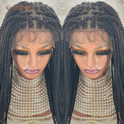 Crown & Glory Wigs  40" Twist Braids Lace Wig Synthetic Full Lace Front Braided Wigs For Black Women Knotless Box Twist Braid Wig Braided Wigs Cheap