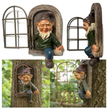 Outdoor 1PC garden Elf Dwarf Oldman Status Outdoor Window Tree Hugger Naughty Resin Sculpture Garden Cute White Beard Gnome Easter Decor Gift