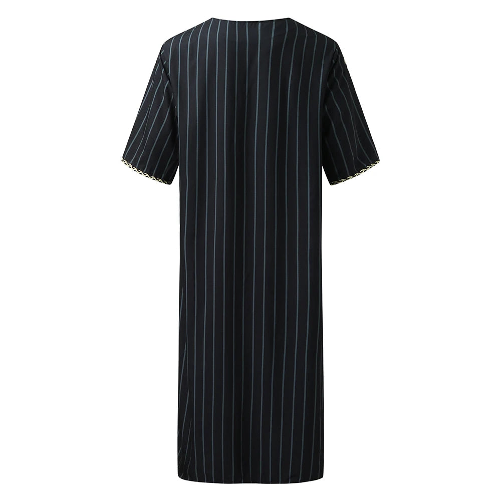 Muslim family  Stripe Jubba Kaftan Dishdash Thobe Saudi Arab Muslim Clothing Long Sleeve Maxi Robe New Caftan Dubai Robe A50