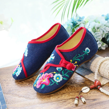 Woman shoes Veowalk Morning Glory Flower Embroidered Women's Canvas Ballet Flats Ladies Casual Comfort Denim Cotton Embroidery Shoes