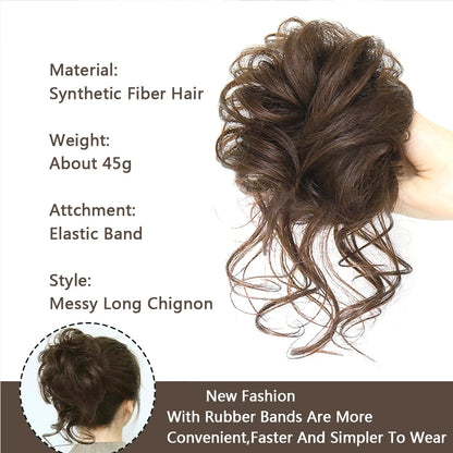 Crown & Glory Wigs  LUPU Synthetic Hair Bun Chignon Messy Curly Hair Band Elastic Scrunchy False Hair Pieces For Women Hairpins Black Brown