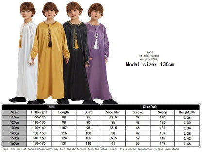 Muslim family  Eid Muslim Children Abaya Ramadan Jubba Prayer Thobe Boy Kids Abayas Islam Long Robe Gown Kaftan Dubai Arab Tassel Dishdasha