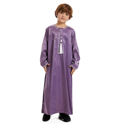 Muslim family  Eid Muslim Children Abaya Ramadan Jubba Prayer Thobe Boy Kids Abayas Islam Long Robe Gown Kaftan Dubai Arab Tassel Dishdasha