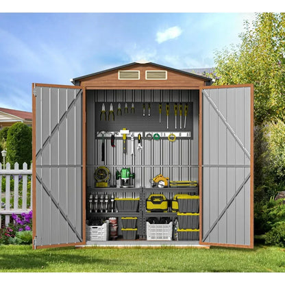 Outdoor Storage Shed, 5x3 Ft Metal Tiny House with Frame Floor Lockable Door, Vertical Outside Storage Building, Tool Storage