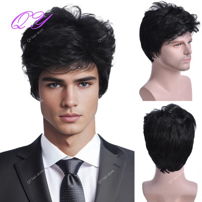 Crown & Glory Wigs Men's synthetic wig brown (# 4) short curly hair men's wig fashion style adjustable size breathable wig men's 2023