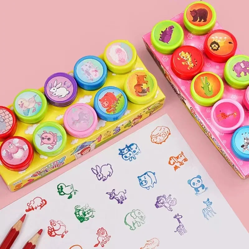 Toys 10pcs Assorted Stamps for Kids Self-ink Stamps Children Toy Stamps Smiley Face Seal Scrapbooking DIY Painting Photo Album Decor