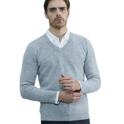 Muslim family   Cashmere Sweater Men Knitted Sweaters 100% Pure Merino Wool V-Neck Long-Sleeve Thick Pullover Winter Autumn Male Jumper Clothing