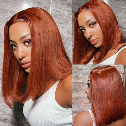 Crown & Glory Wigs Reddish Brown Bob Lace Frontal Wig Human Hair 13x4 Straight Lace Front Wig Short Bob Wig Copper Red Lace Frontal Bob Wigs