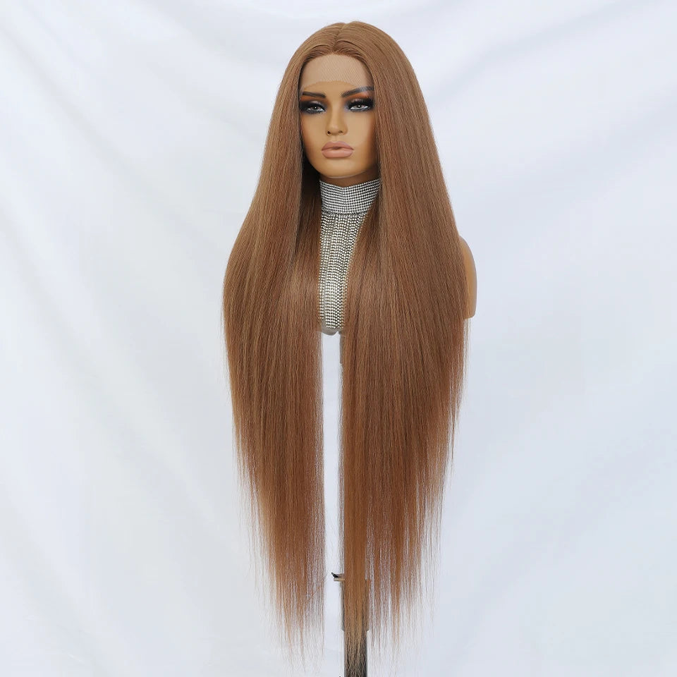 Crown & Glory Wigs  40 Inch Straight Lace Front Synthetic Wig T-Part 13x4x1 Long Lace Wigs Heat-resistant Fiber Copper Lace Frontal Wigs